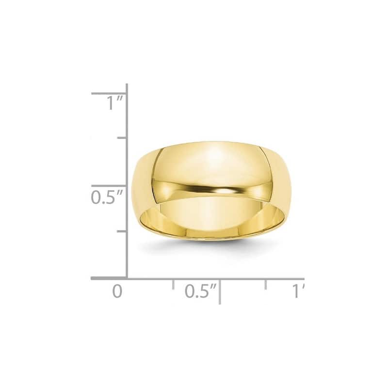 Curata 10k Yellow Gold Unisex 8 mm Half-Round Light Wedding Band (sizes 4-14)
