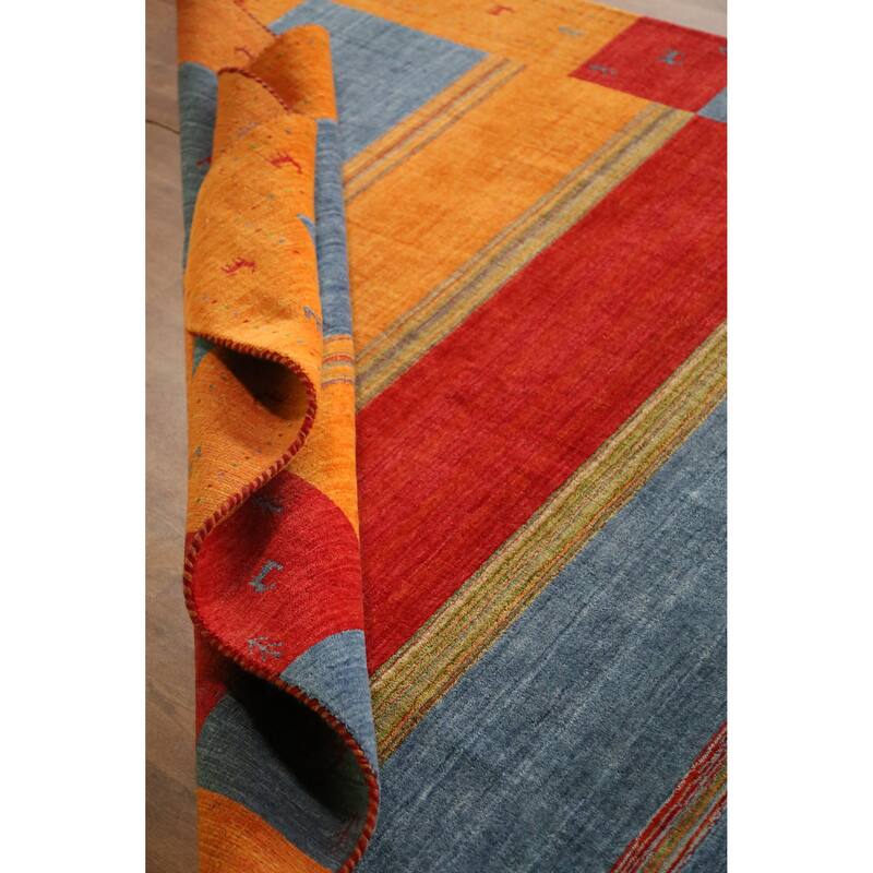 Hand Knotted Oriental 100% Wool Carpet Tribal Animal Pictorial Multi-Colored Gabbeh Area Rug - 9' 9'' X 6' 5''
