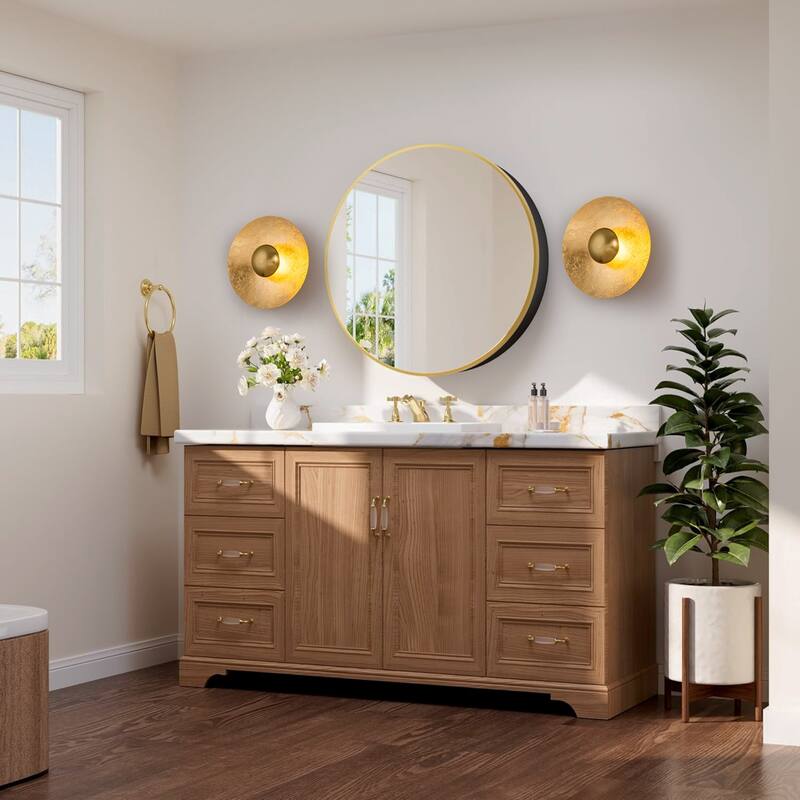 Gold Iron LED Wall Sconce with Interior Gold Leaf Finish Dimmable