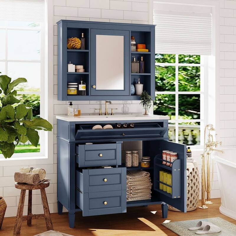 36" Modern Bathroom Vanity with Sink and Medicine Cabinet,2 Soft Closing Doors and 4 Drawers