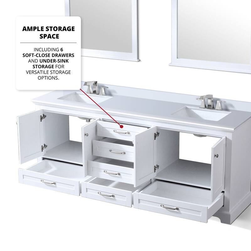 Dukes 80 in. W x 22 in. D White Double Bath Vanity, White Quartz Top, Faucet Set, and 30 in. Mirrors