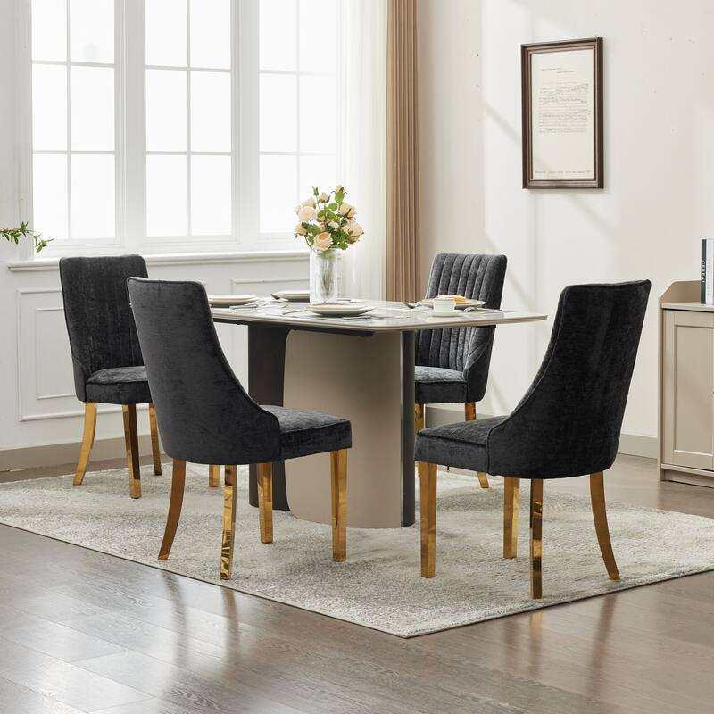 GDF Studio- Rayon Chenille Upholstered Dining Chair with Tufted Back & Golden Metal Base, Set of 2