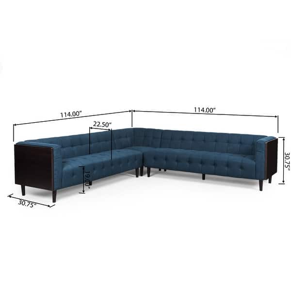 dimension image slide 1 of 3, Clermont Mid-century Tufted Sectional Sofa by Christopher Knight Home - 114.00" L x 114.00" W x 30.75" H