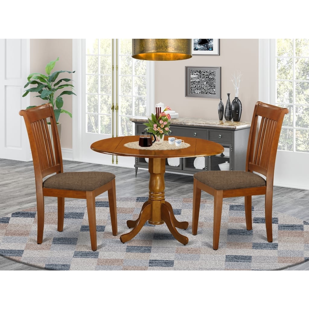 3-Piece Saddle Brown Finish Solid Wood Top - Dining Room Set - Seats 4