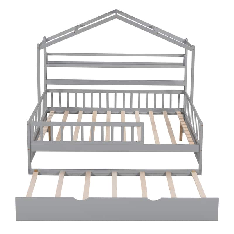 House Bed with Twin Size Trundle,Kids Bed with Shelf