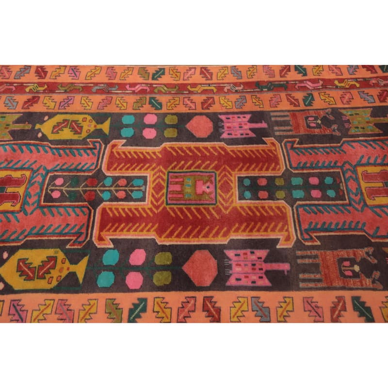 Hand Knotted Oriental 100% Wool Carpet Traditional Tribal Oranges & Rust Meshkin Runner Rug - 10' 9'' X 4' 0''