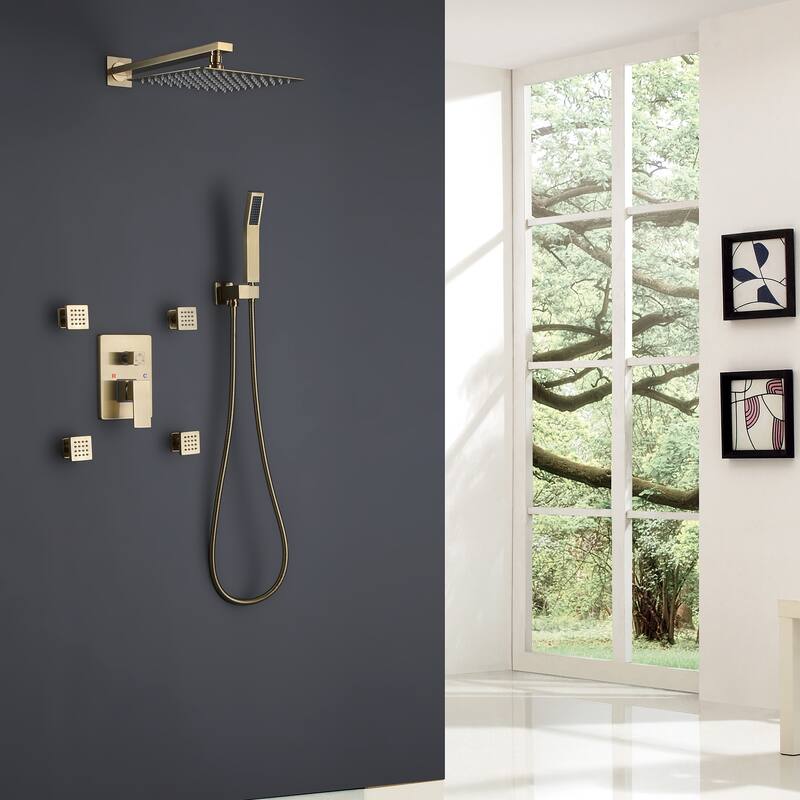 Pressure Balanced Rain Shower System Wall Mount Rain Shower Head With 4 Body Sprays And Handheld Shower Combo Set