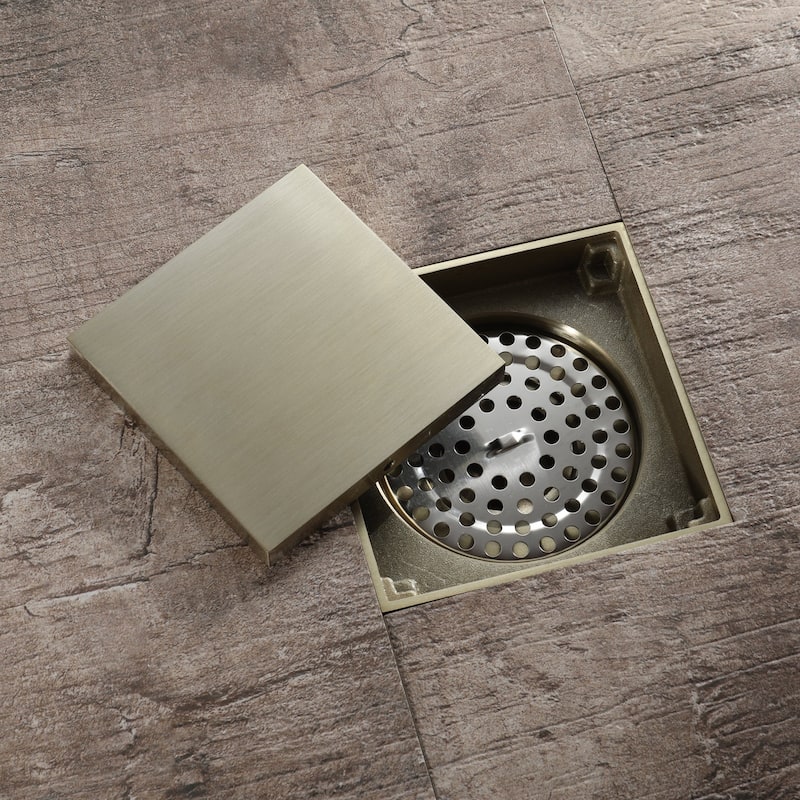 brushed gold 4 inch brass material shower drain with ABS base - 4 x 4