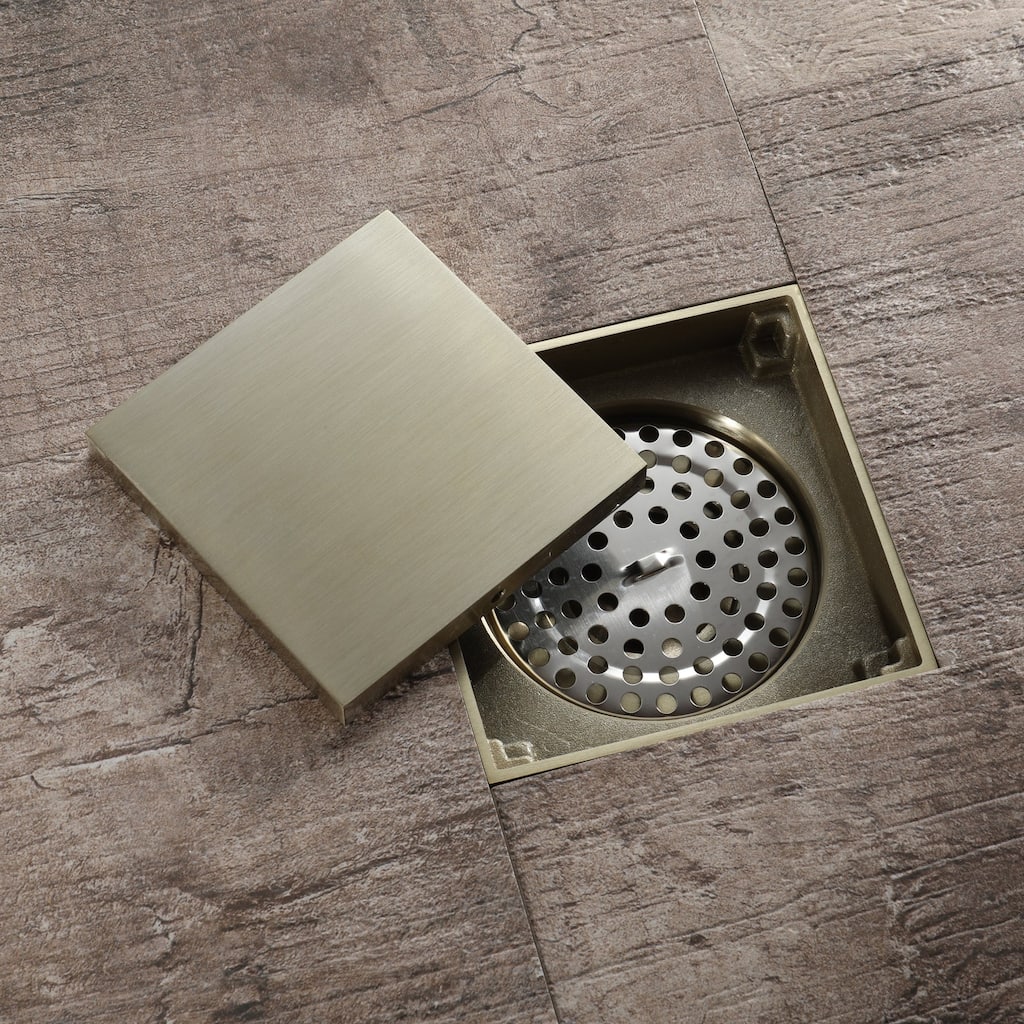 brushed gold 4 inch brass material shower drain with ABS base - 4 x 4