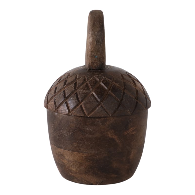 Handcrafted Wooden Acorn Soy Wax Candle Carved Wood Jar with Lid - 4" x 4" x 6"