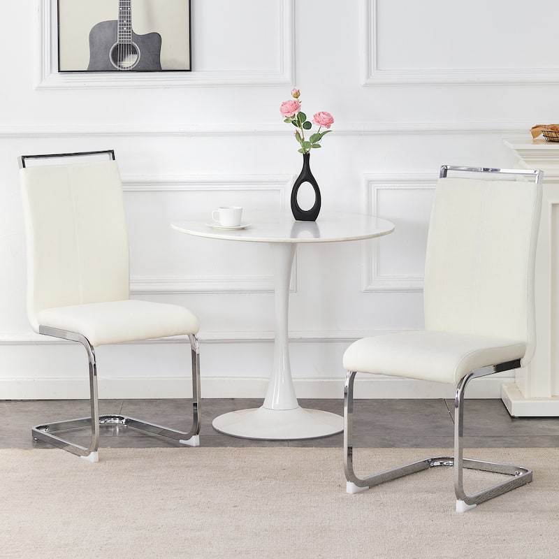 Suede-like Tech Fabric Dining Chairs:Ergonomic Arc Backrest+Reinforced Metal Frame.Set Of 2