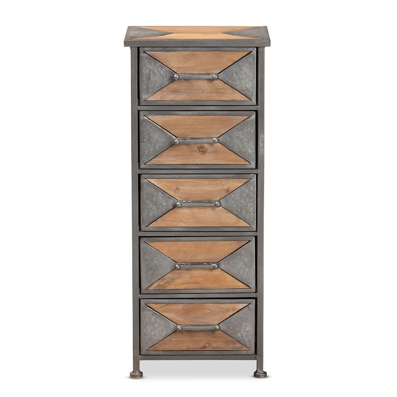 Laurel Grey Metal and Oak Brown Wood 5-Drawer Storage Cabinet