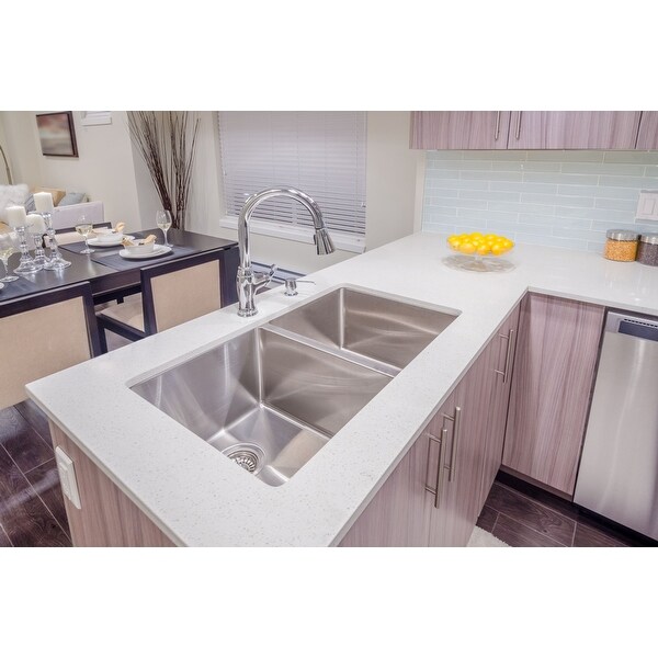 Karran 32" Undermount Double Equal Bowl Stainless Steel Sink Kit