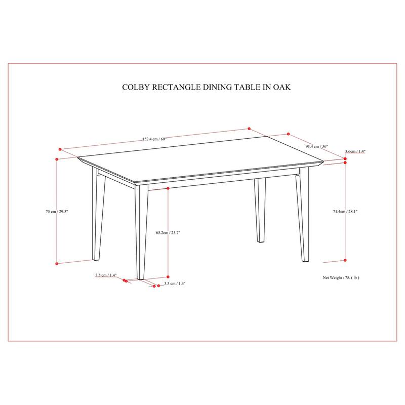 WyndenHall Fairway 60 inch Wide Rectangle Contemporary Modern Dining Table - 36"D x 60" W x 29.5"H
