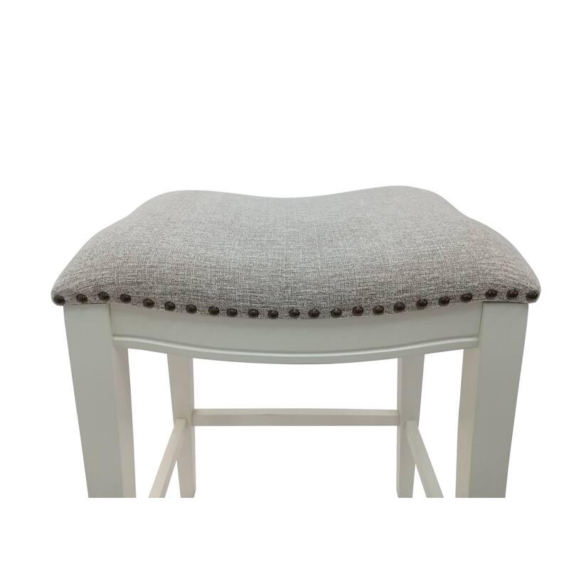 Fawn Chenille Upholstered Saddle Barstools - 30" - Set of 2 - White and Gray