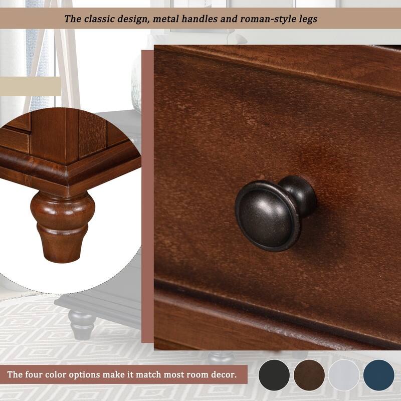 Farmhouse 3-Drawers Wood Nightstands with Pull Out Tray and Solid Wood Legs