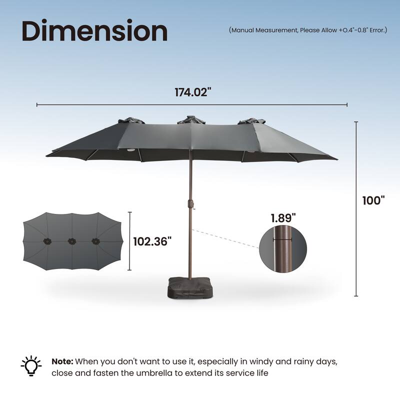 ​OVIOS 15ft LED Double Side Patio Umbrella Extra Large with Crank