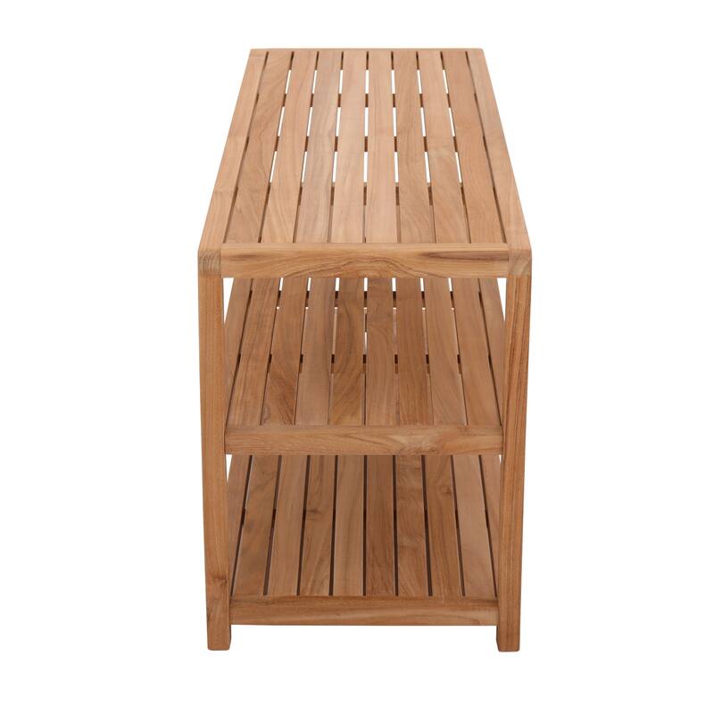 Nordic Style Natural Teak Shower and Bath Bench with Shelves 28" - 28" x 14" x19"