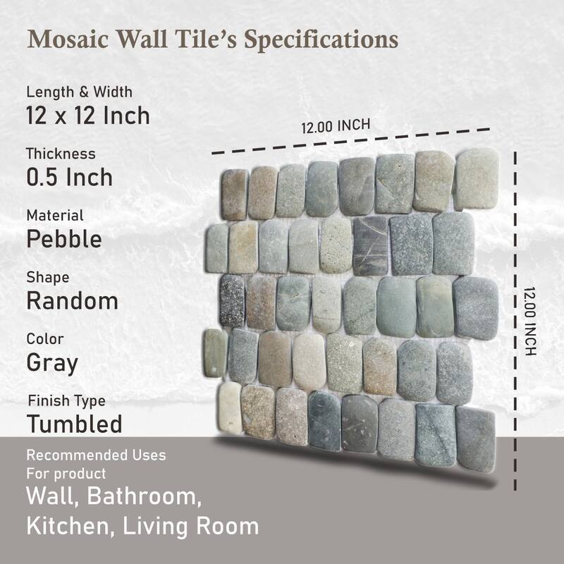 Canine Mix Pebble Mosaic Tiles for Backsplash Kitchen and Bathroom Wall (12" X 12") 5 tiles per case - Case (5 Tiles)