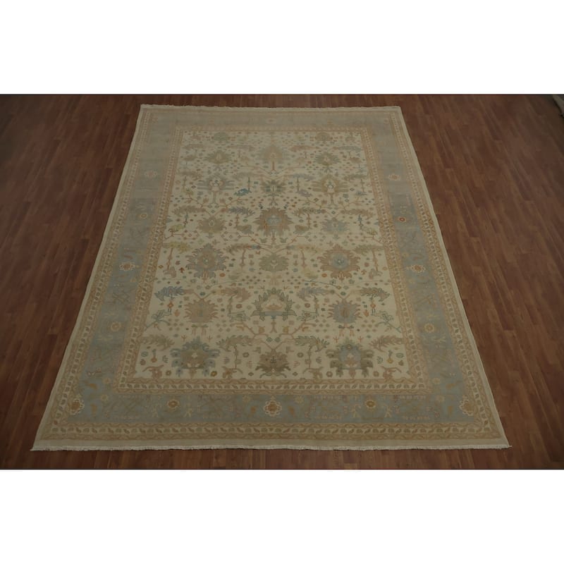 Hand Knotted Oriental 100% Wool Carpet Transitional All-Over Beige & Ivories Oushak Area Rug - 13' 1'' X 10' 0''