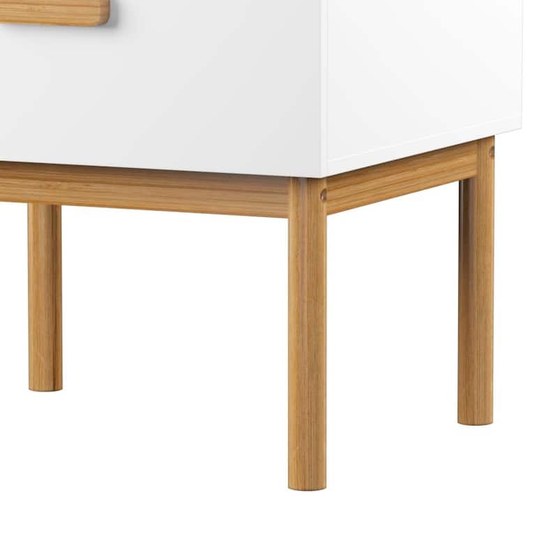 Modern White Nightstand with Drawer and Wood Legs