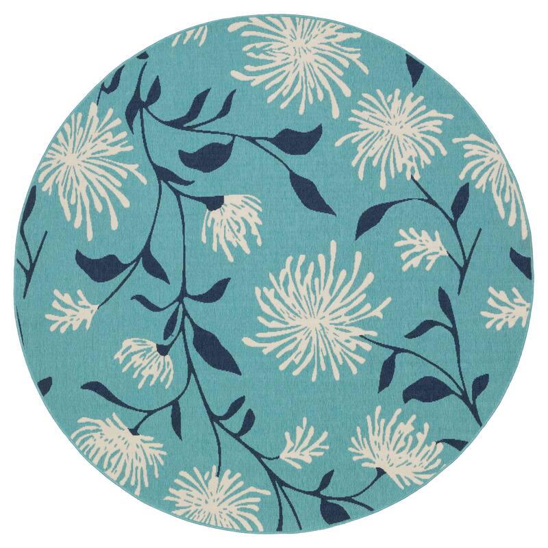 Miramar Blossoms Blue/ Navy Indoor/Outdoor Area Rug- - 7' 10" x 7' 10" - Round