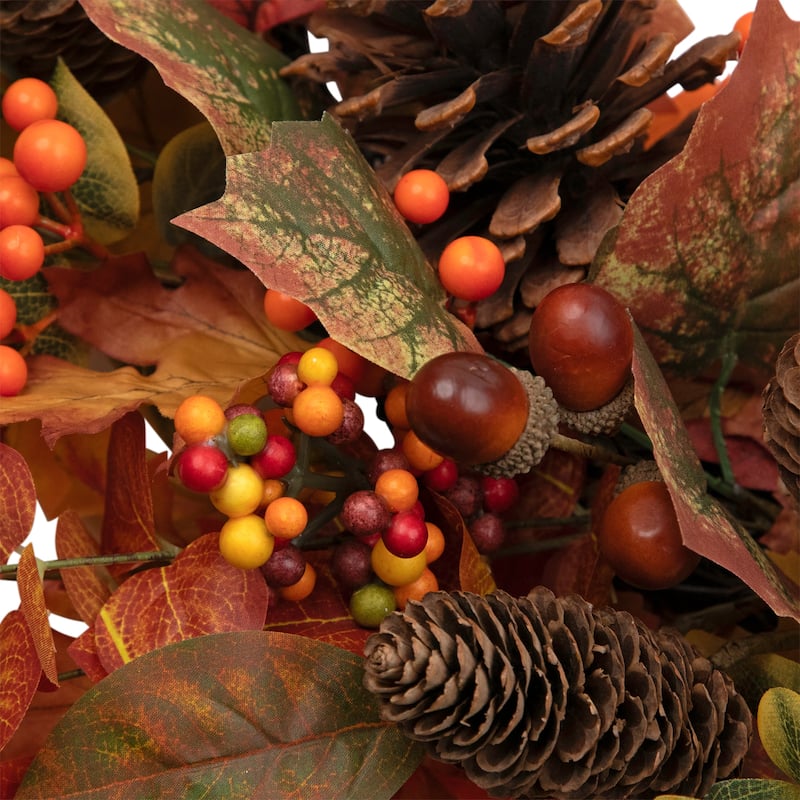 Maple Leaves and Pinecone Fall Harvest Artificial Wreath - 30" - Unlit