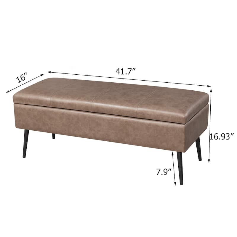 Adeco 42" Faux Leather Storage Bench with Lift-Top Lid