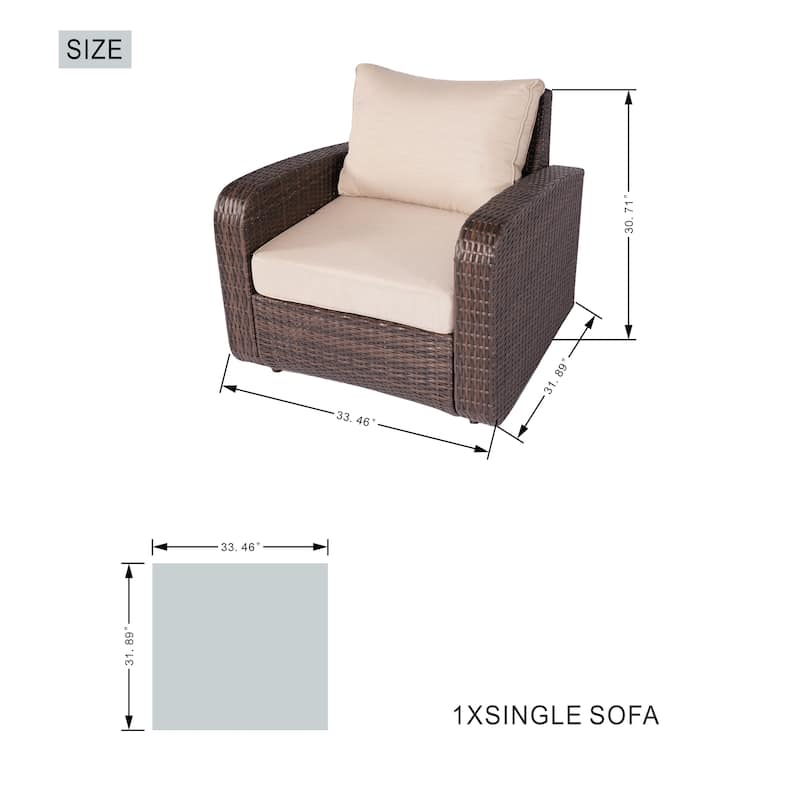 5-Piece Outdoor Wicker Sofa Set with Aluminum Firepit Table