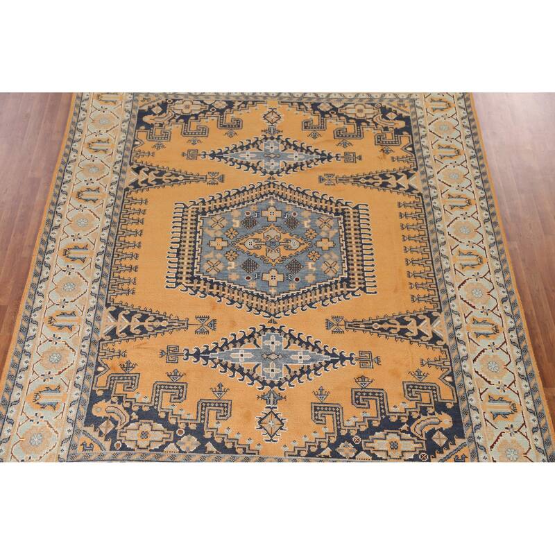Geometric Viss Indian Area Rug Handmade Orange Wool Carpet - 8'10" x 12'1"