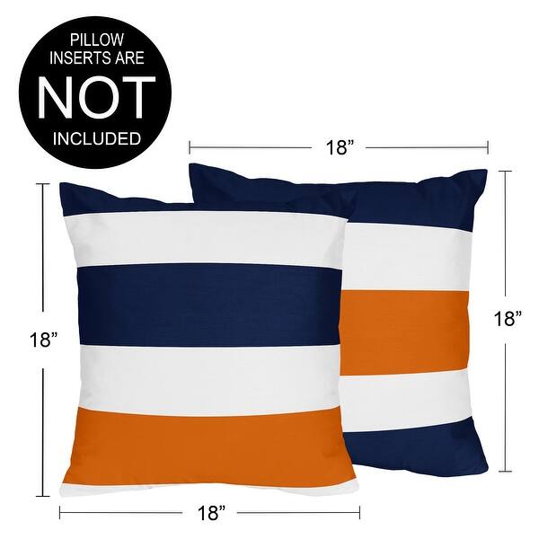 Sweet Jojo Designs Blue Orange Stripe Boy Girl Unisex/Gender Neutral 18in. Decorative Accent Throw Pillow Covers Set of 2 Modern