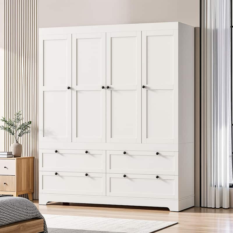 Pocassy 71" H Wardrobe Closet with Drawers with Doors and Storage