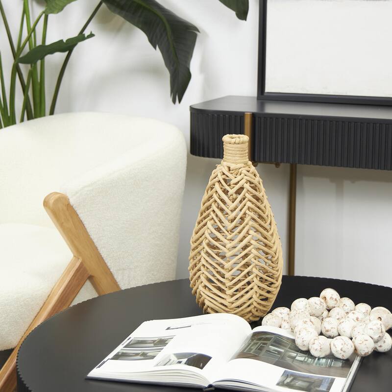 Jute Rope Handmade Woven Decorative Vase with Chevron Pattern - Brown - Roche River Decor