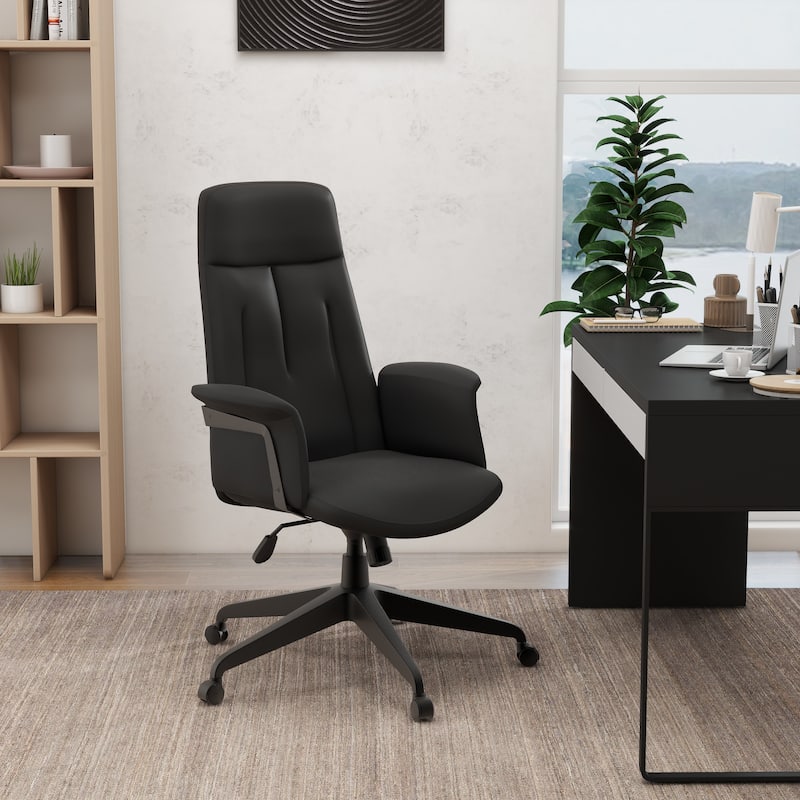 Infini Ergonomic Modern High Back Leather Executive Office Chair with Adjustable Height, Swivel, Padded Armrests & Iron Base