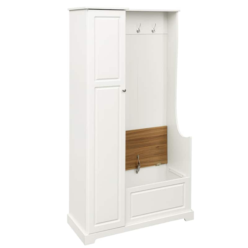 Shoe Cabinet with Flip-Up Bench, Adjustable Shelves and Hanging Hooks - 15.24"W x 47.24"H x 35.55"D
