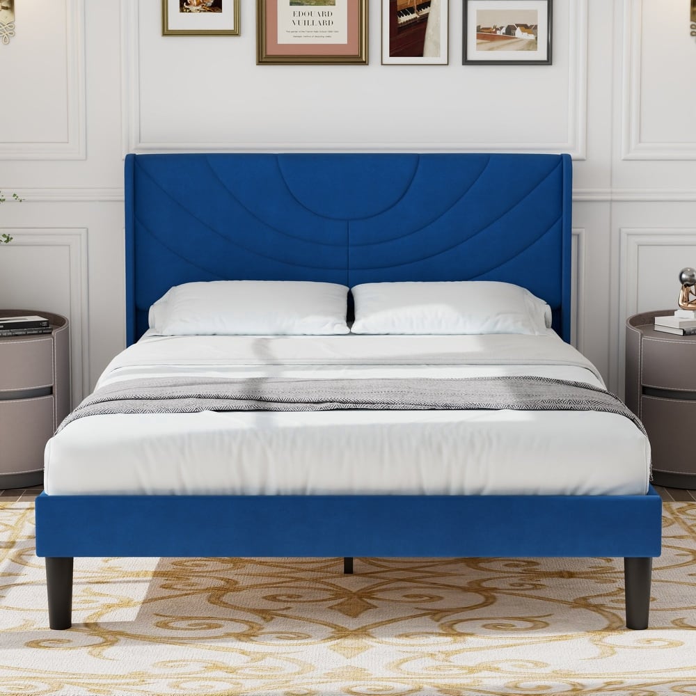 Javlergo Upholstered Bed Frame with Wingback Panel Headboard, No Box Spring Needed