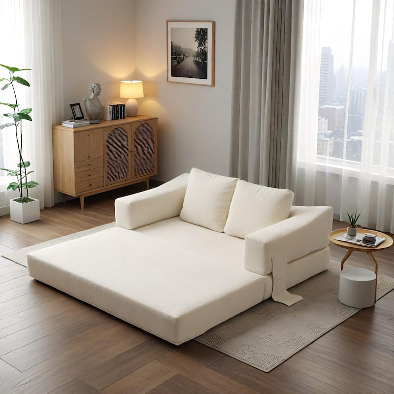 70.87" Upholstered Convertible Sleeper Sofa, Convertible Chair Floor Couch Comfy Sofa for Living Room, Bedroom, Chenille Fabric