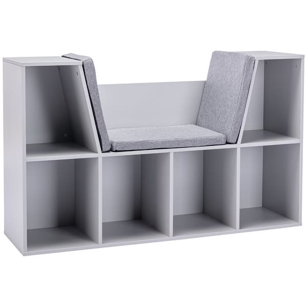 slide 2 of 11, 6-Cubby Kids Bookcase with Reading Nook and Cushion, Multi-Purpose Storage Organizer for Bedroom, Living Room Grey