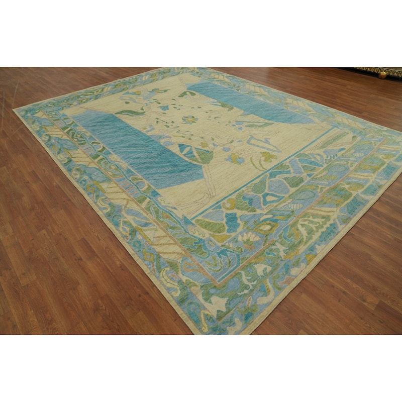 Vegetable Dye Wool Oushak Turkish Area Rug, Geometric Carpet - 11' 9'' X 8' 11''