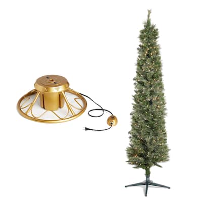 Home Heritage Rotating Tree Stand Base w/Stanley 7' Skinny Pencil Christmas Tree