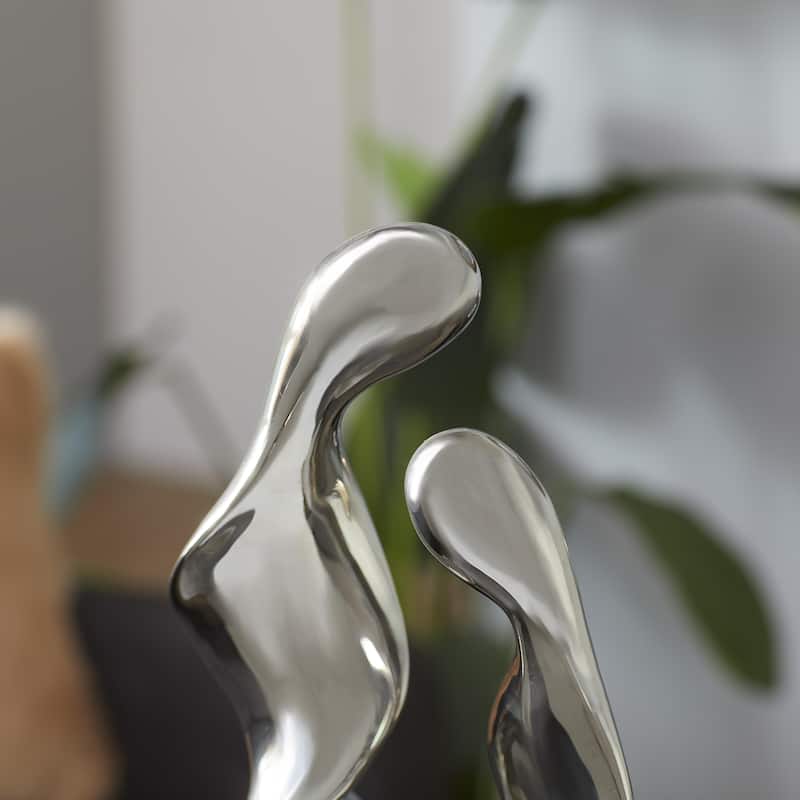 Ceramic Abstract Decorative Sculpture with Black Base - Silver - Roche River Decor