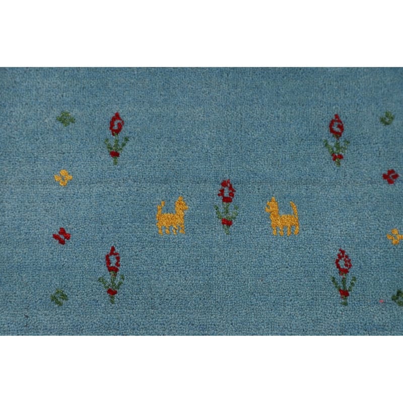 Light Blue Gabbeh Oriental Area Rug Handmade Tribal Wool Carpet - 8'4" x 9'10"