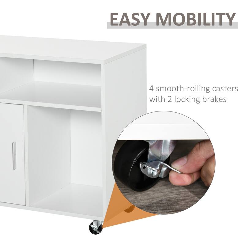 HOMCOM Printer Stand: Mobile Office Cabinet Organizer with Wheels and Drawer, White