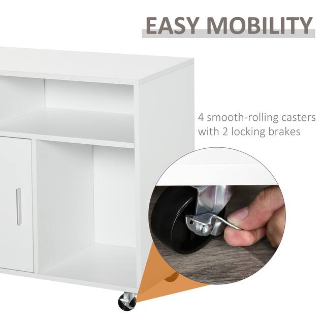 HOMCOM Printer Stand Home Office Mobile Cabinet Organizer Desktop with Caster Wheels, 2 Locking Breaks and Drawer, White