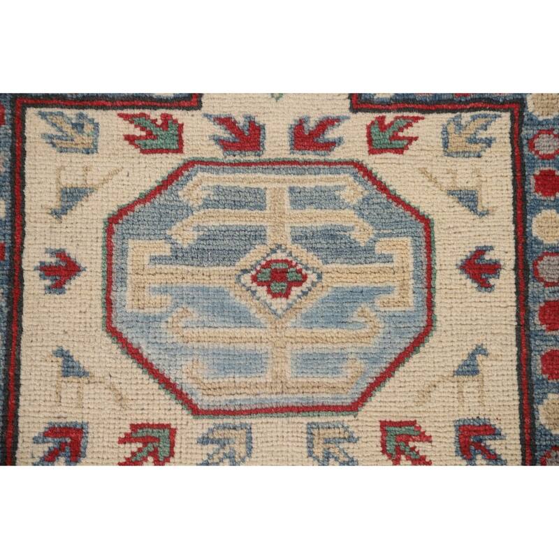 Geometric Kazak Runner Rug Hallway Handmade Wool Carpet - 2'9" x 9'4"