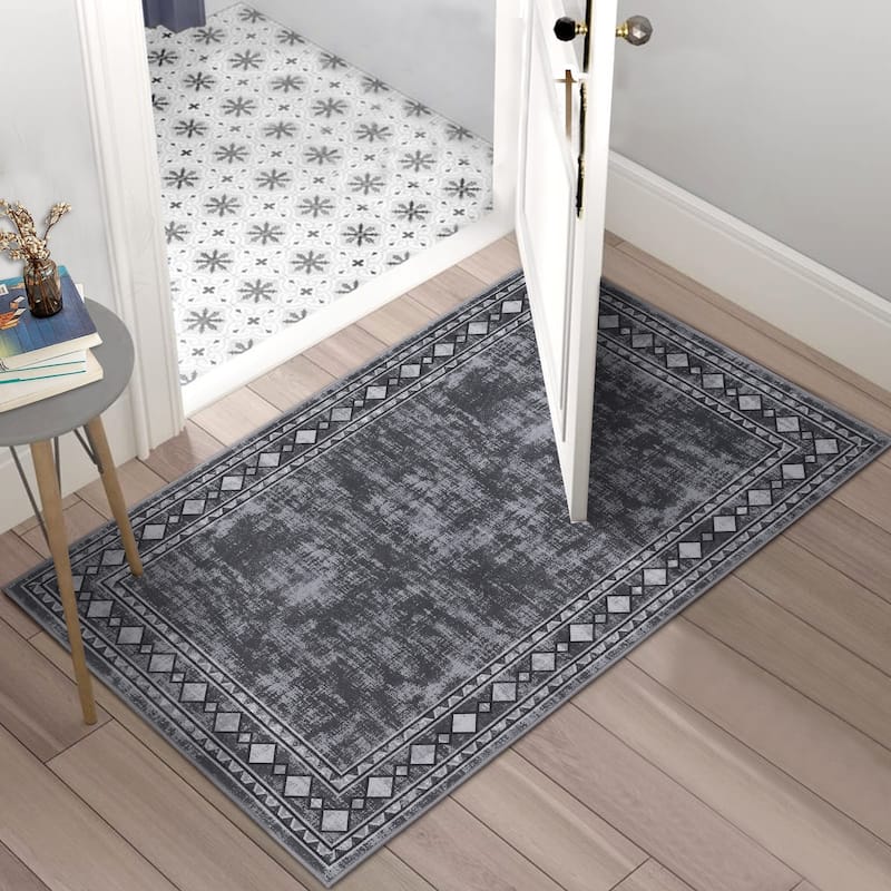 Garvee Machine Washable Rug Modern Bordered Area Rugs