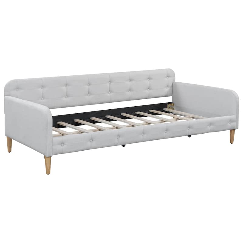 Twin Size Linen Upholstered Daybed with 4 Support Legs and Button-Tufted Design