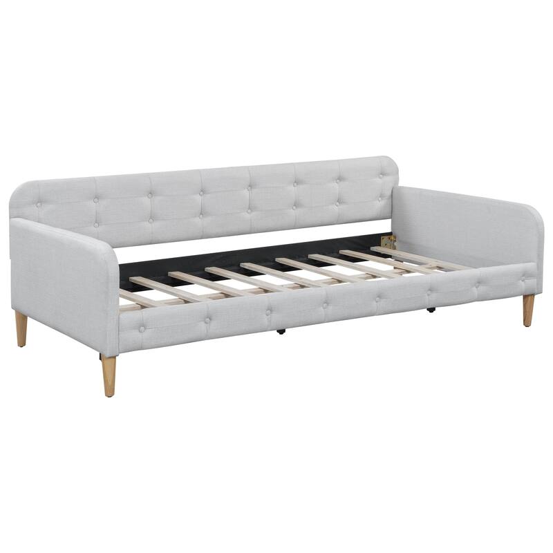 Twin Size Upholstered Daybed with 4 Support Legs, Beige