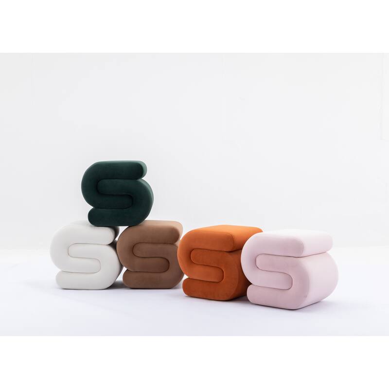 S-shape Velvet Fabric Ottoman Makeup Stool Footstool