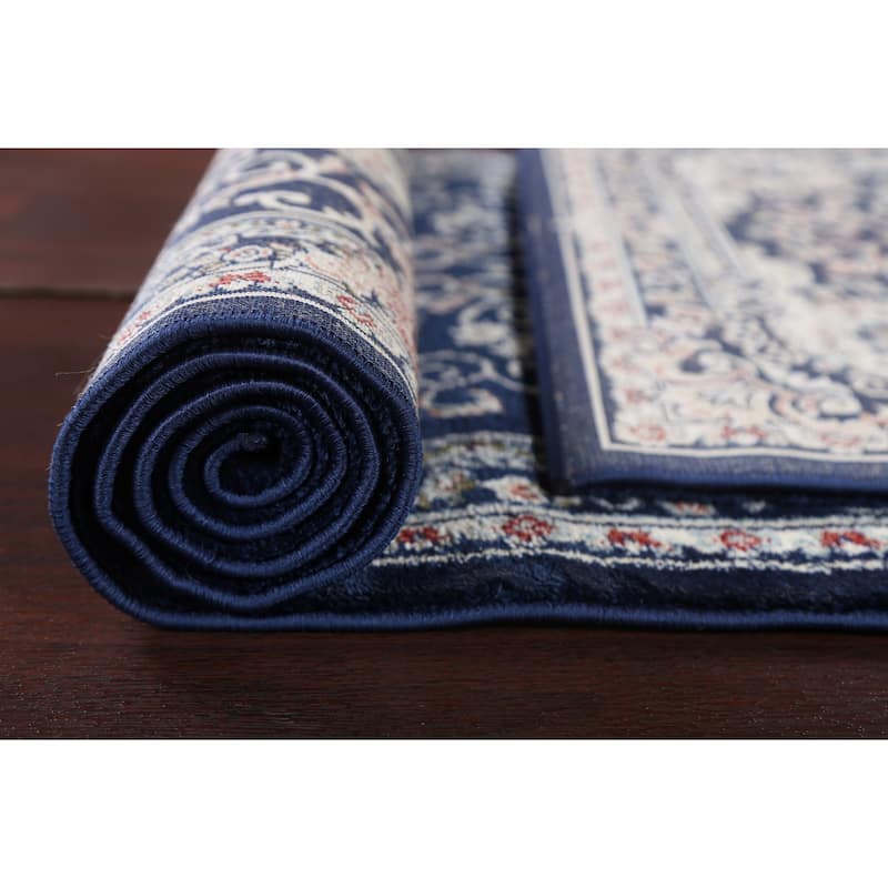 Blue Floral Medallion Transitional Turkish Rug Oriental Carpet